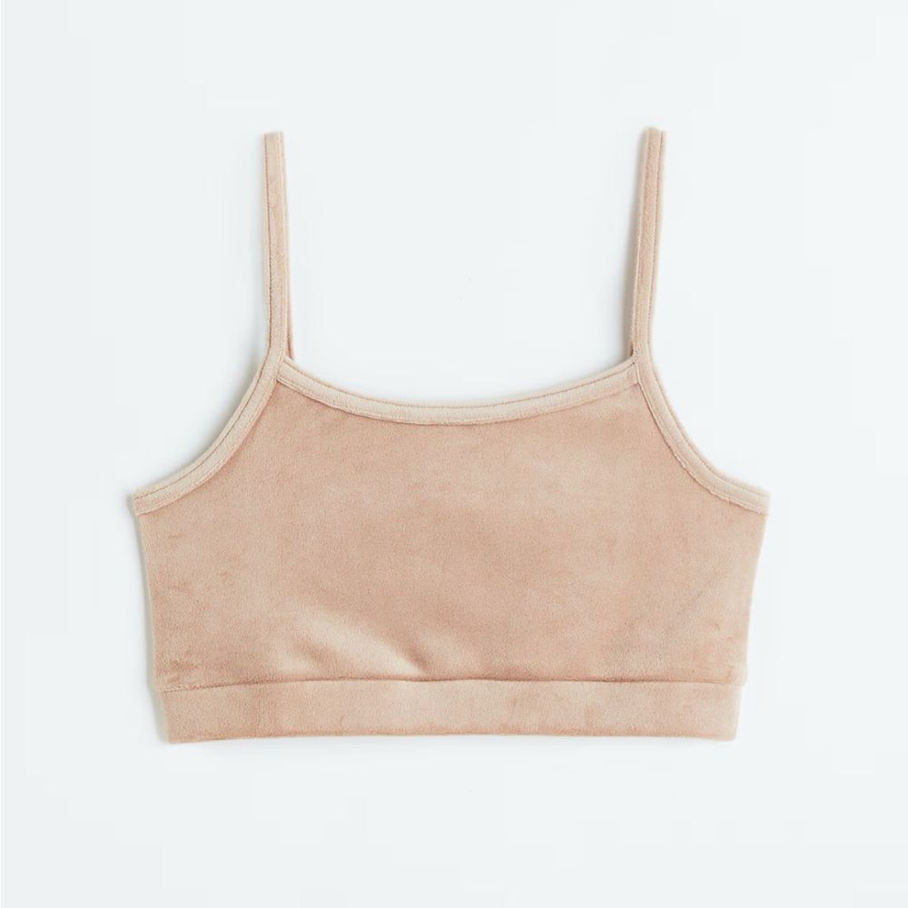 H&M Soft Velour Crop Top Beige Size M